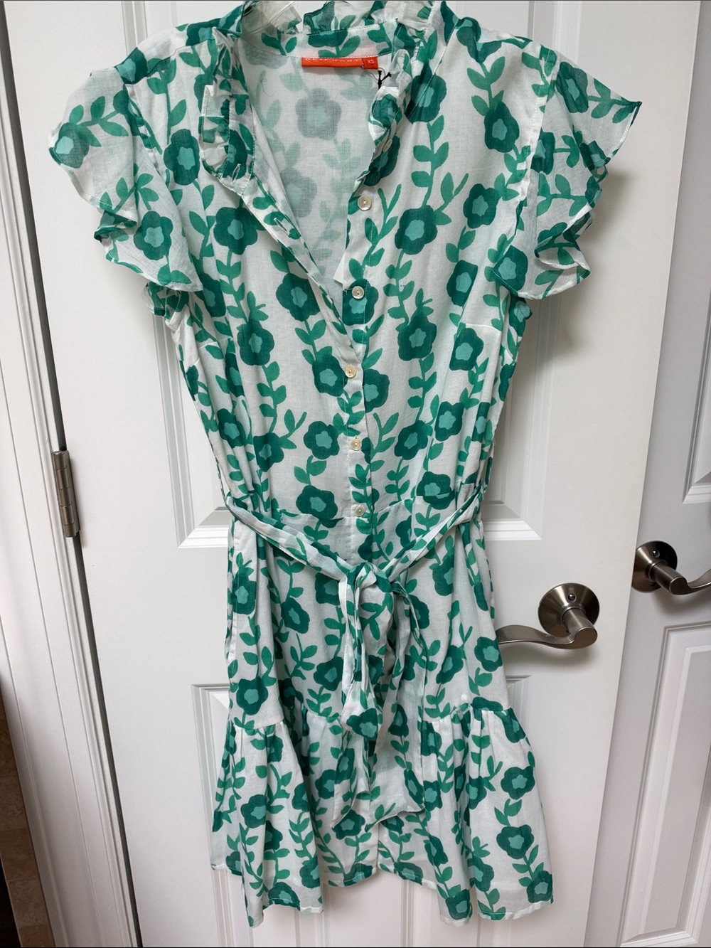 Oliphant White Midi Dress with Teal Floral Print